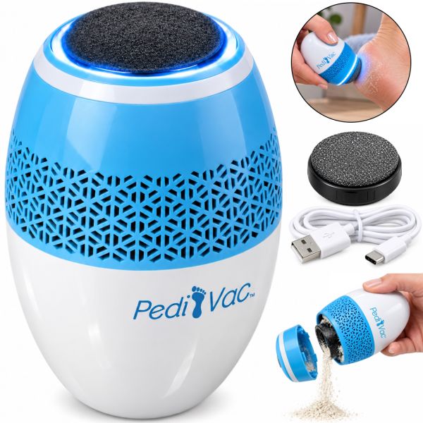Pedi Vac R1-4921 Electric Foot File: Rechargeable Pumice Grinder for Cleaning Heels and Removing Calluses, with a USB-Powered Vacuum Cleaner