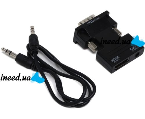Конвертер HDMI-VGA OUT Black адаптер для перетворення сигналу 1080p з аудіо виходом, перехідник з HDMI на VGA кабель 3.5 мм jack Чорний