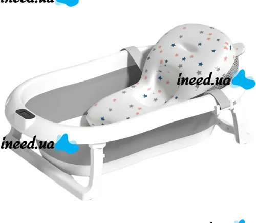 Smart Babyhood BH-334G folding baby bathtub for babies with LED thermometer, cushion and shower handle Grey