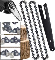 A set of 8" 20 cm guide rail and 2 chains for a cordless hand chainsaw 23 teeth 47 links, a set for pruning trees and sawing firewood