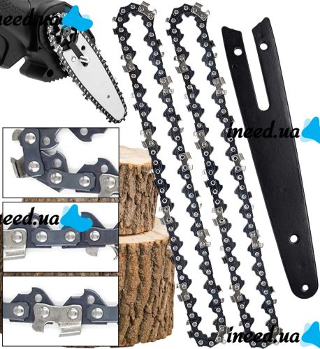 A set of 8" 20 cm guide rail and 2 chains for a cordless hand chainsaw 23 teeth 47 links, a set for pruning trees and sawing firewood