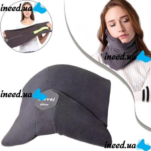 Дорожная подушка-шарф для шеи Supretto Travel Pillow для путешествий, Туристическая флисовая подушка в дорогу и для сна в машину Серая