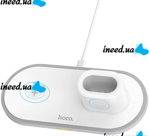 Бездротове зарядний пристрій Hoco CW21 Wisdom White 3 в 1 магнітна зарядка магсейф для телефону і навушників IOS Android з виходом Type-C Біла