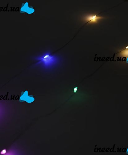 Внутренняя цветная гирлянда Роса RGB 5 м нить капля росы на медной проволоке 50 диодов, LED светодиодная новогодняя гирлянда-нить на батарейках M