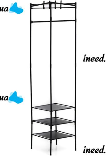 Кутова вішалка для одягу та взуття Corner Coat Rack YP301 вертикальна стійка з гачками TM2 - 202 для зберігання речей на три полиці 185х40 см TM3-303 Black