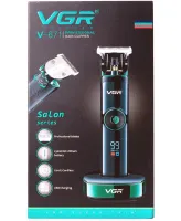 VGR V-671 cordless cordless hair clipper, men's trimmer on beard and mustache stand with interchangeable USB attachments