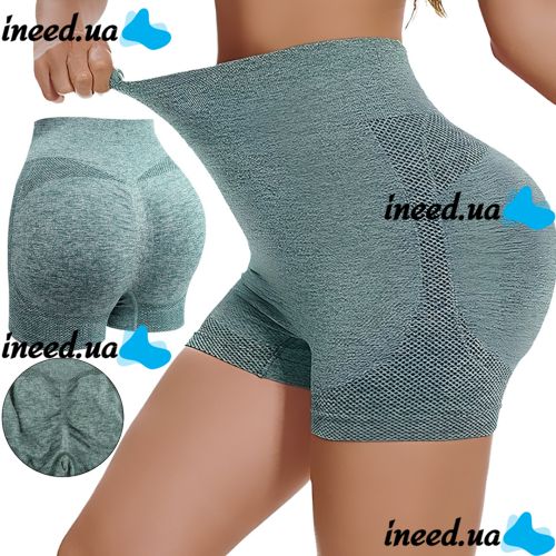 Women's Seamless Lifting Yoga Shorts XZY8855 Stretchy High Waist Push Up Sport Cycling Shorts for Fitness Green S-XXL