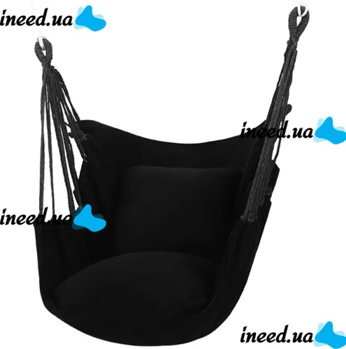 Подвесное кресло качалка Springos HM047 с 2 подушками без планки, одноместный мексиканский тканевый гамак без перекладины с чехлом KY-4535 Черный