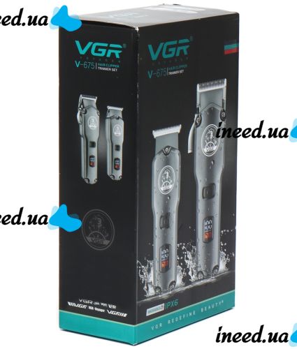 Комплект из двух аккумуляторных машинок VGR V-675 2 в 1 для стрижки и окантовки волос и бороды, беспроводная машинка триммер с насадками в чехле
