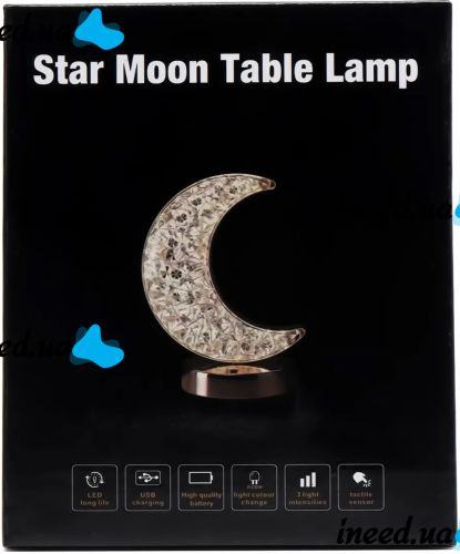 Настільна лампа-нічник Star Moon Table Light 17 сенсорний нічник місяць, Світлодіодна лампа світильник з кристалами на акрилової підставці 3 режими