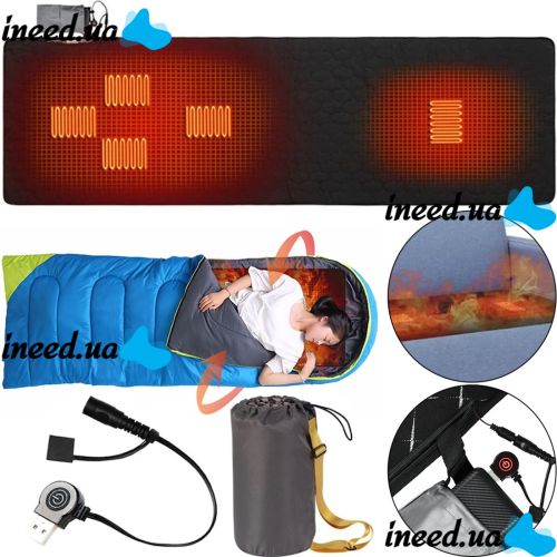 Rectangular mat bedding Folem K1 56702 heated for sofa and sleeping bag Warmer 160x80 cm 3 modes of operation from USB Power Bank in a case