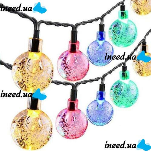 Уличная садовая гирлянда лампочки RGB Crystal Balls Lights 6 метров 20 LED фонариков на солнечной батарее, Водонепроницаемые фонарики Solar для сада