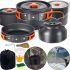 Camping cooking AL-600 Travel Cookware Set for 15 items kettle 3 pots frying pan and kitchen utensils in a camping case