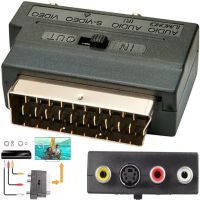 Универсальный переходник SH-3009 SCART-3 RCA+S-VIDEO с переключателем, Аудио видео адаптер 21 пин скарт на 3 тюльпана для телевизора и приставки