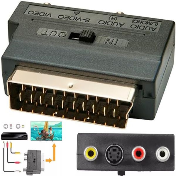 Универсальный переходник SH-3009 SCART-3 RCA+S-VIDEO с переключателем, Аудио видео адаптер 21 пин скарт на 3 тюльпана для телевизора и приставки