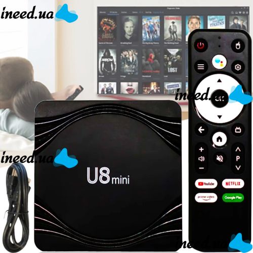 Smart TV Box U8 Mini 4Gb/32GB Android with remote control, 4K Android TV media player with built-in Wi-Fi module for TV Black