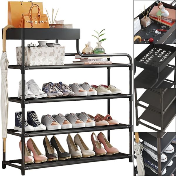 Shoe rack with a shelf for accessories Araqel Shoe Rack organizer rack for storing shoes 60x21x78 cm metal rack with 5 shelves in the hallway Black