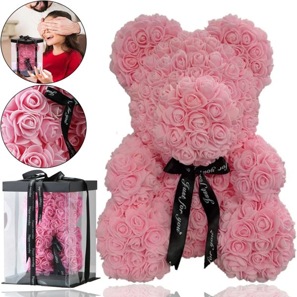 Маленький мишка из искусственных 3D роз Teddy Bear de Luxe 25 см Pink, розовый медведь Тедди