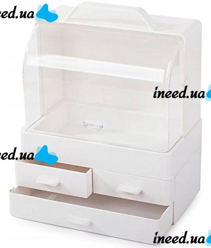 Настільний органайзер для зберігання косметики Cosmetic Storage Box GW-880 косметична поличка 4 секції з висувними ящиками і ручкою Біла