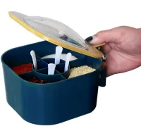 Кухонний органайзер для зберігання приправ Seasoning Spice Box AT-X03 контейнер для сипучих продуктів на 4 відділення, диспенсер для спецій Синій