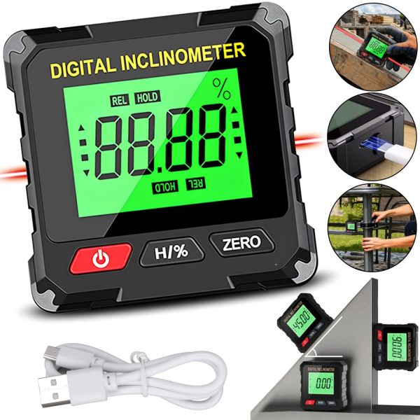 Цифровой угломер инклинометр Digital Inclinometer VC720 с лазером на 2 линии и магнитом, электронный лазерный уровень для измерения угла наклона
