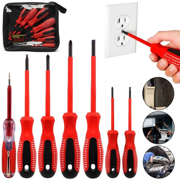 Набор диэлектрических отверток Screwdriver Set 7653 7 предметов, ручной комплект инструментов с диэлектрическим покрытием в чехле для защиты от тока