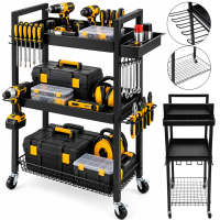 Carro MZY-857 3-tier tool cart, metal organizer rack on wheels for storing power tools and accessories