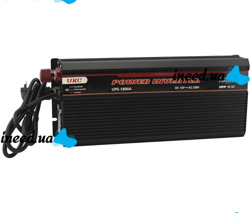 Автомобільний перетворювач інвертор UKC UPS-1800A 12V-230V 1800W автоперетворювач напруги струму AC/DC від мережі та акумулятора 12В 230В