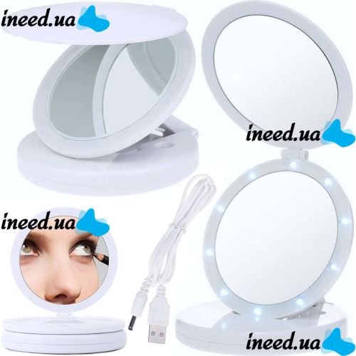 Round Folding Makeup Mirror Large Led Mirror W0-29 Cosmetic Folding Mirror on an Adjustable Stand with Magnification on Batteries