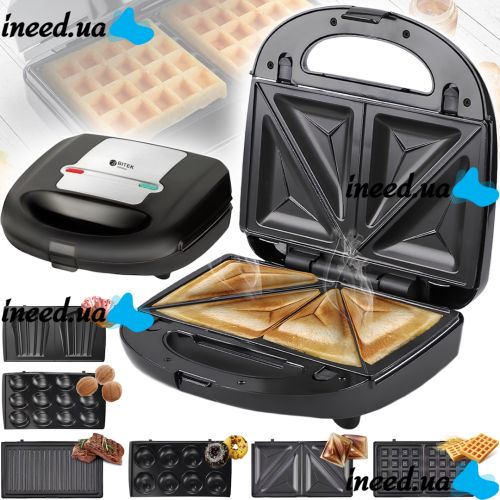Electric sandwich maker Bitek BT-224 6 in 1 750W sandwich maker, grill, waffle maker, peanut maker with removable non-stick molds from the network
