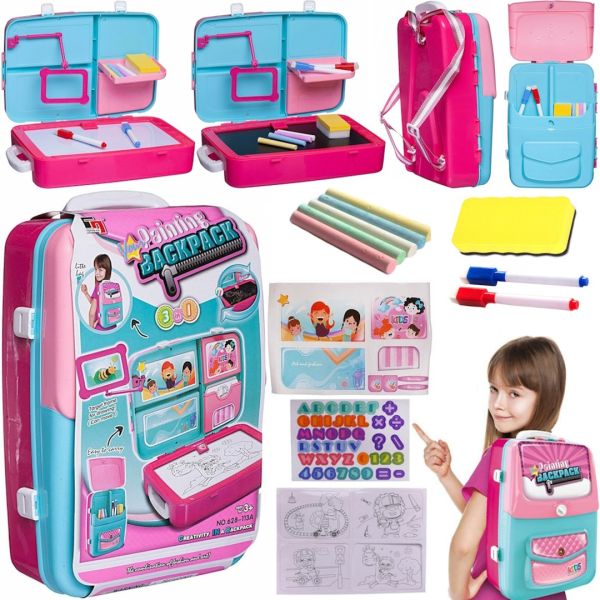 Обучающий набор для рисования Painting Backpack 628-113a 3 в 1 доска для творчества в рюкзаке, развивающий детский комплект юного художника Розовый