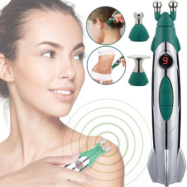 Массажная ручка с 3 насадками головками для терапии Rocket Pain Relief Pen 3 в 1 импульсный ручной акупунктурный массажер для снятия боли всего тела