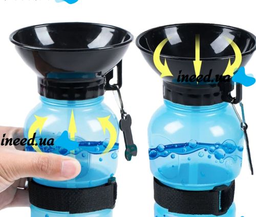 Портативна Дорожня поїлка для собак Aqua Dog Petshy PET Bottle 500 мл автоматична прогулянкова пляшка для води з чашею в дорогу ПЕТ ботл
