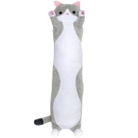 Soft Plush Toy Pillow Cat Baton 50 cm Silver Children's Pillow Cuddle cat, toy Long Antistress cat Baton from 3 years old Gray