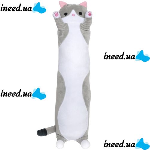 Soft Plush Toy Pillow Cat Baton 50 cm Silver Children's Pillow Cuddle cat, toy Long Antistress cat Baton from 3 years old Gray