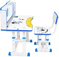 Bambi JU-5129 Convertible Children's Desk and Chair Set—Height-Adjustable Desk and Chair with Shelves and Backpack Holder, 26X-156, Blue