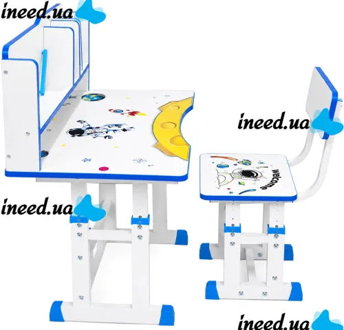 Bambi JU-5129 Convertible Children's Desk and Chair Set—Height-Adjustable Desk and Chair with Shelves and Backpack Holder, 26X-156, Blue