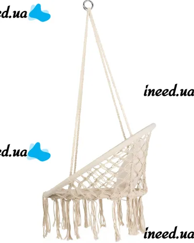 Подвесное кресло-качалка Outtec Boho XXL O-66488 120x80x60 см плетеная садовая качеля, бразильский гамак для дома и террасы до 150 кг Бежевый
