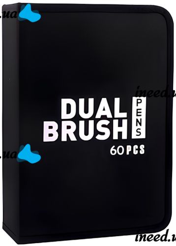 Набір акварельних маркерів-лінерів для малювання Dual Brush 60 шт комплект двосторонніх скетч маркерів кистей на водній основі в пеналі 60 кольорів