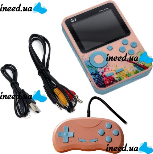Portable Mini Gaming Console with Joystick Game Player G5 for 500 Built-in Games, Pocket Retro TV Set-top Box AV Micro USB Pink