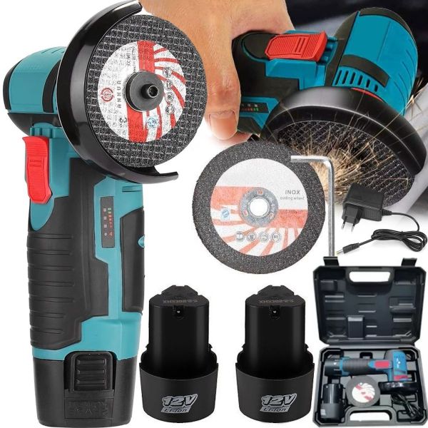Meterk W-153-7 rechargeable grinder with 2 500W 12V batteries, Angle grinder, grinder in a case, Mini Electric grinder in a suitcase