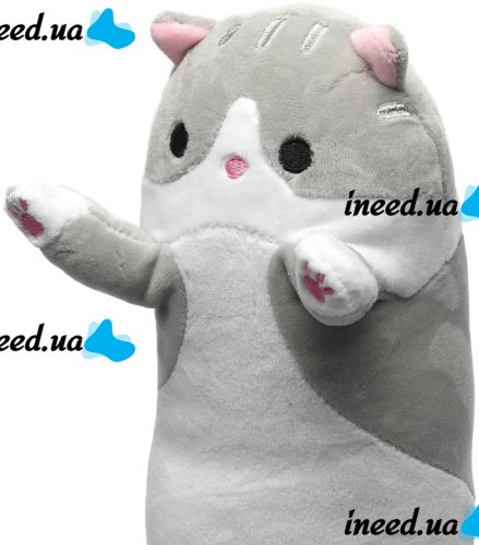 Soft Plush Toy Pillow Cat Baton 50 cm Silver Children's Pillow Cuddle cat, toy Long Antistress cat Baton from 3 years old Gray