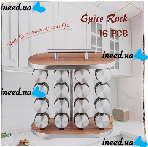 Набор баночек для хранения специй и приправ Spice Rack T013-16 полка органайзер на 16 отсеков, комплект емкостей для сыпучих продуктов на подставке