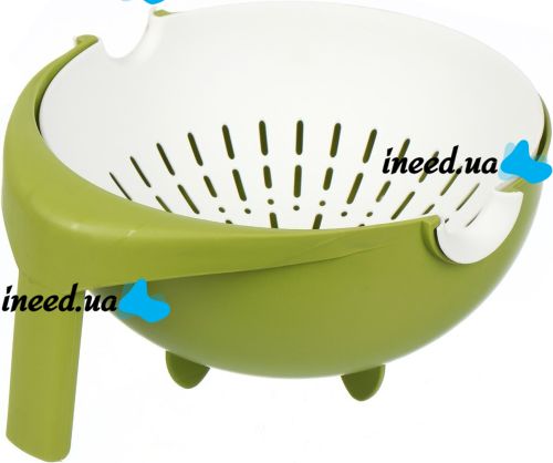 Подвійний друшляк з мискою Mesh Strainer Drain Basket JM-615 2 в 1 зливна миска-друшляк з ситом, пластиковий Ківш для миття фруктів і овочів Зелений