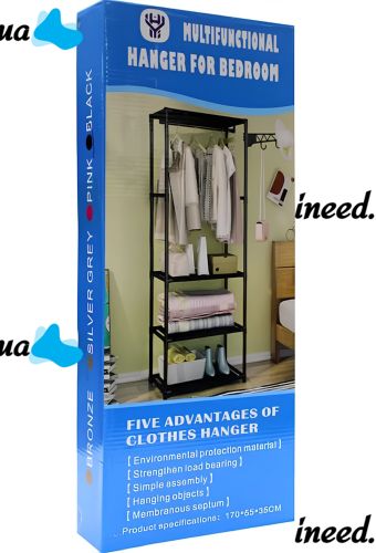 Підлогова складна вішалка для одягу New Boxy Coat Rack 6602 шафа органайзер з гачками і трьома полицями для взуття, розкладний стелаж для передпокою