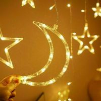 Внутрішня гірлянда штора Місяць Зірки Star Moon Style теплий білий 2.5х1 м 138 LED діодів WW, Світлодіодна гірлянда-Завіса на вікно 2. 5мх1м 220V