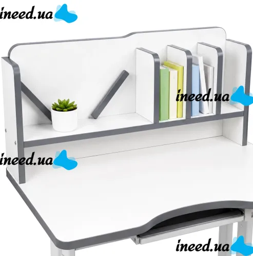 Bambi JU-5129 Convertible Children's Desk and Chair Set—Height-Adjustable Desk and Chair with Shelves and Backpack Holder, 26X-158, Gray
