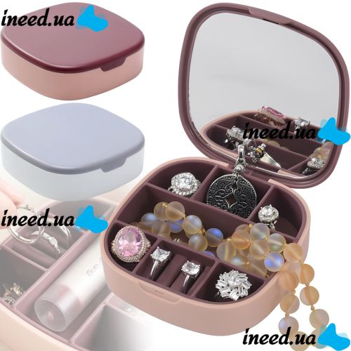 Jewelry Organizer with Mirror Jewerly Storage Box LD-988 Travel Mini Jewelry Box with 7 Compartments for Jewelry and Jewelry 10x10 cm