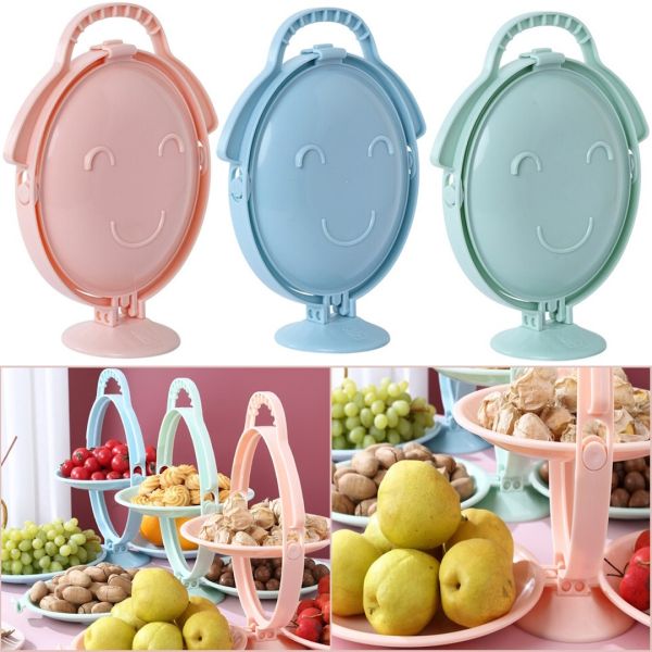 Складная тарелка для фруктов Creative Folding Fruit Plate многоуровневая фруктовница менажница на 3 секции, раскладная подставка для закусок на кухню