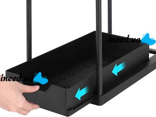 Стелаж для зберігання Kitchen Storage Rack W516 дворівнева Полиця органайзер для кухонного приладдя з висувним ящиком і гачками Чорний